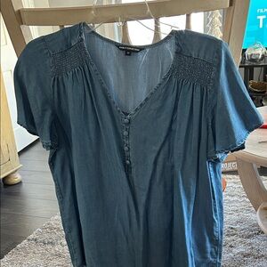 Casual Blue Blouse with Button Detail